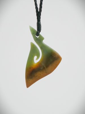 Moko Pounamu Hei Matau (Hook) NZ Genuine Raukaraka Greenstone - Waimarie Moko Pounamu Hei Matau (Hook) NZ Genuine Raukaraka Greenstone - Waimarie