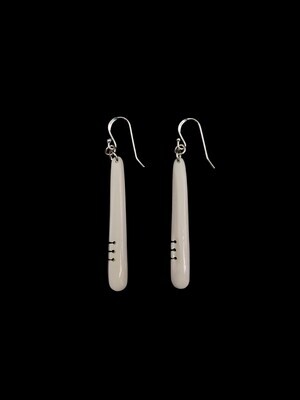 Moko Pounamu All Blacks Bone & Sterling Silver Notched Earrings - AB53