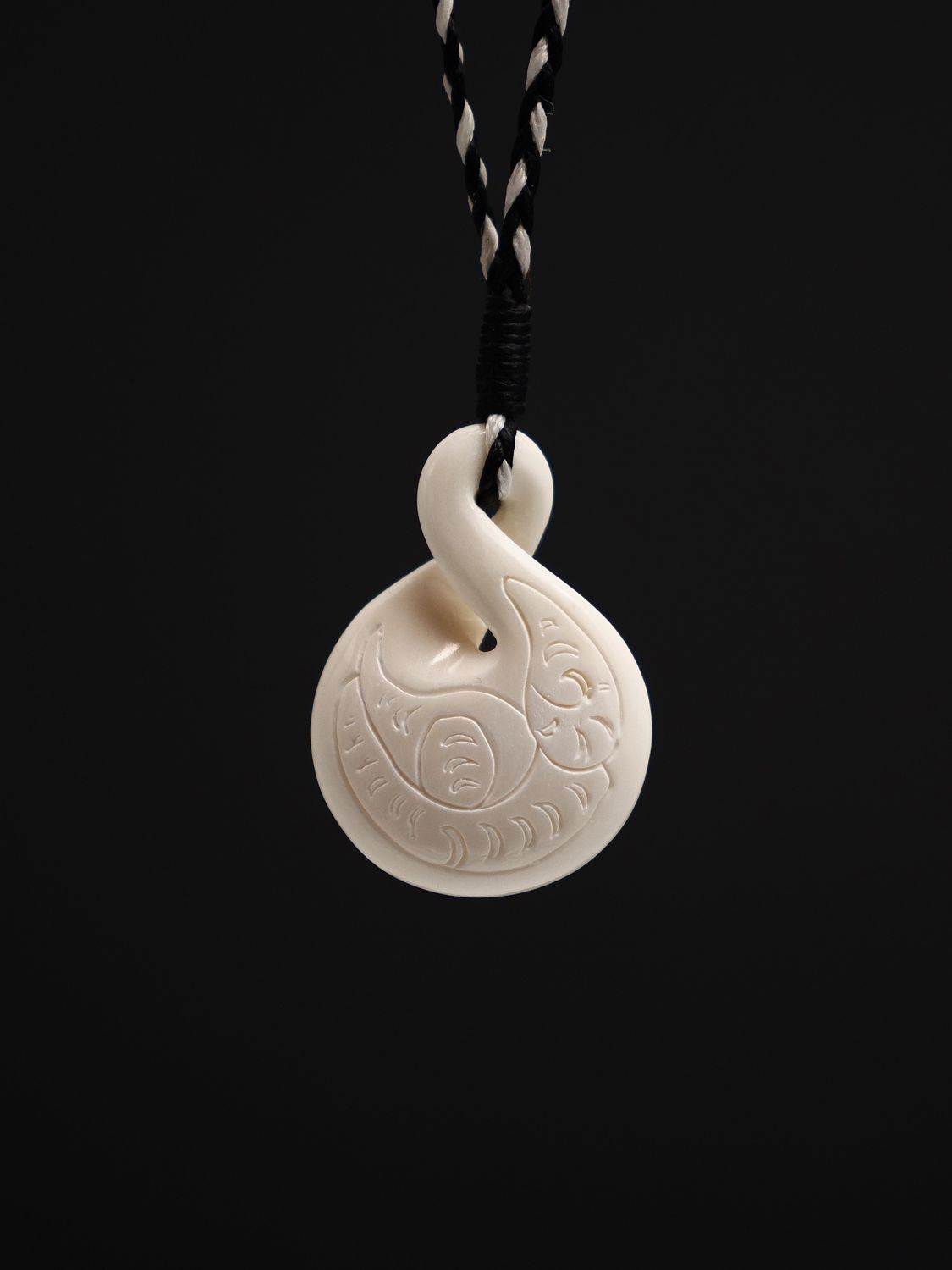 Moko Pounamu Black Ferns Designed Pikorua (Twist) Bone Carving BF51 Moko Pounamu Black Ferns Designed Pikorua (Twist) Bone Carving BF51