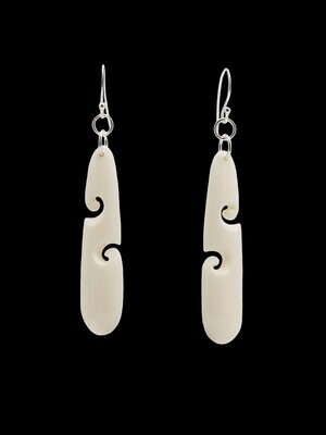 Moko Pounamu Black Ferns Koru Bone & Sterling Silver Earrings BF52