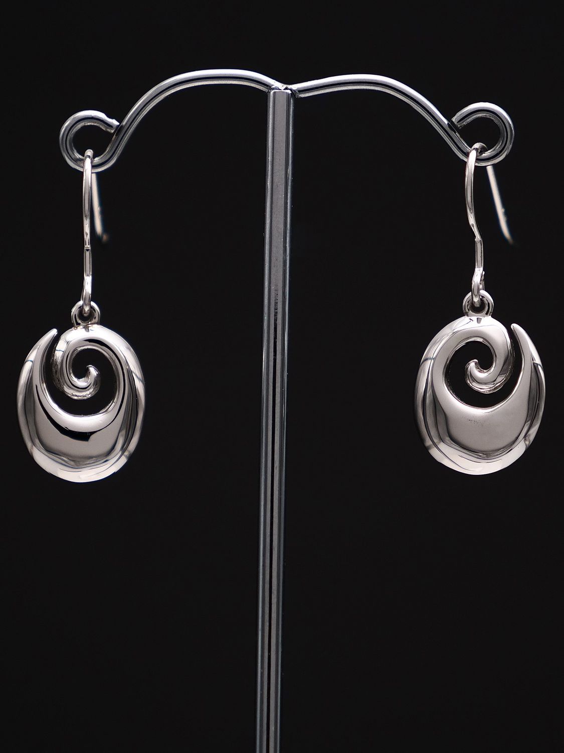 Moko Pounamu Sterling Silver Earrings with Oval Koru Charm
