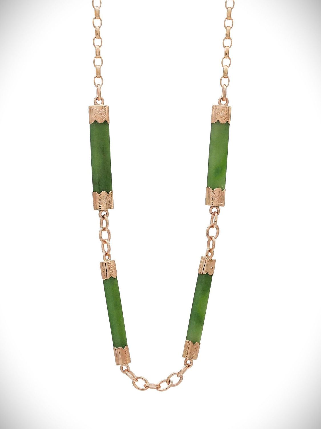 Moko Pounamu Antique Necklace NZ Genuine Kahurangi Greenstone,  9ct Rose Gold