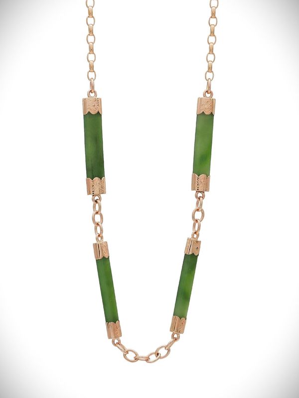 Moko Pounamu Antique Necklace NZ Genuine Kahurangi Greenstone,  9ct Rose Gold