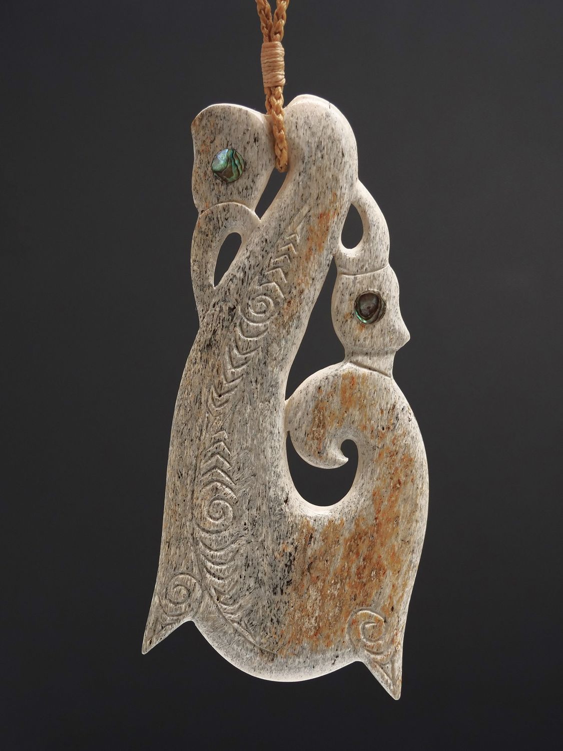 Moko Pounamu Manaia Genuine Whale Bone Carving - Waiau Moko Pounamu Manaia Genuine Whale Bone Carving - Waiau