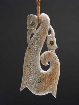 Moko Pounamu Manaia Genuine Whale Bone Carving - Waiau Moko Pounamu Manaia Genuine Whale Bone Carving - Waiau