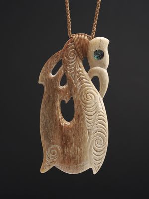 Moko Pounamu Manaia Genuine Whale Bone Carving - Oaro Moko Pounamu Manaia Genuine Whale Bone Carving - Oaro