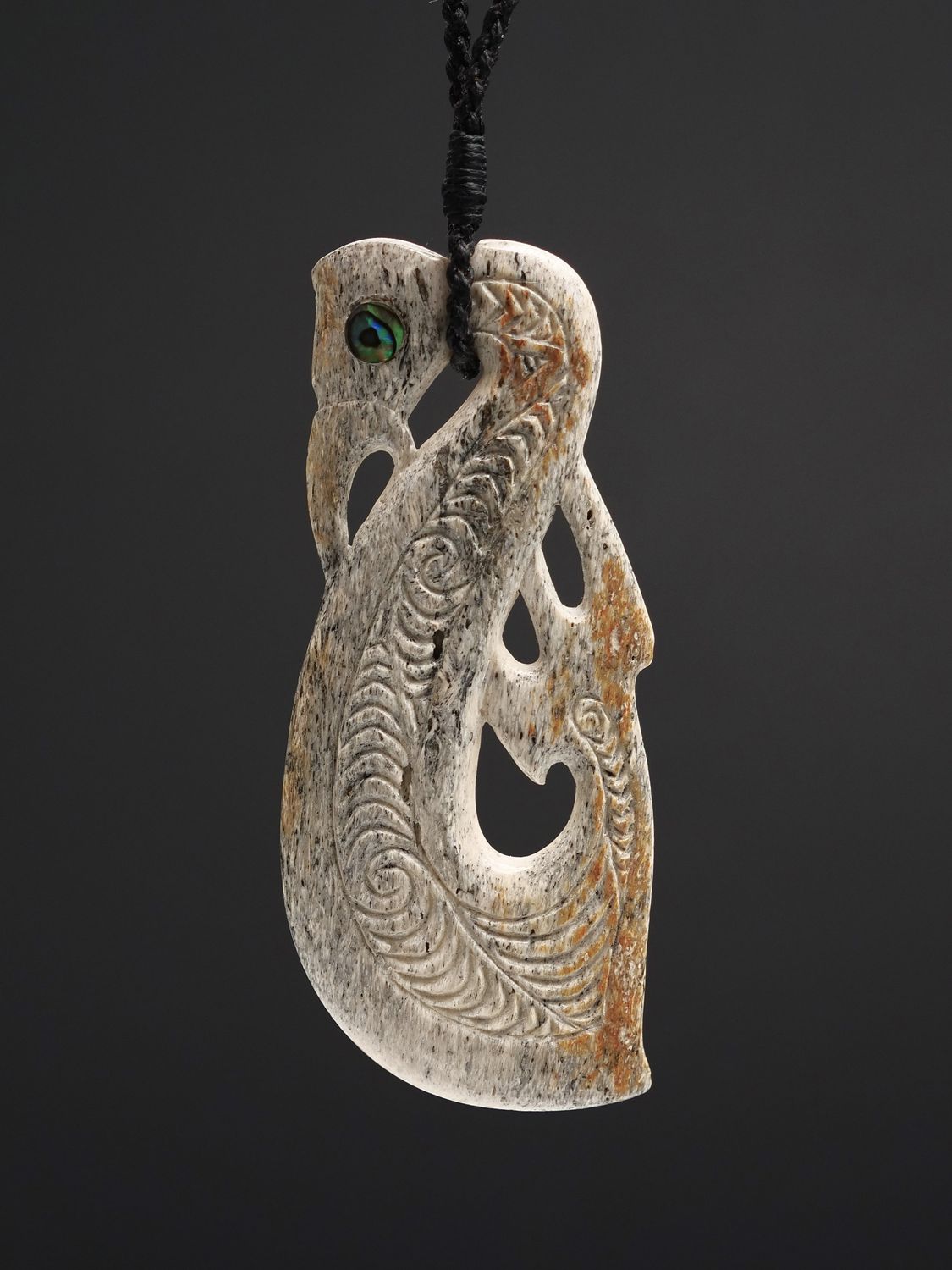 Moko Pounamu Manaia Genuine Whale Bone Carving - Paia Moko Pounamu Manaia Genuine Whale Bone Carving - Paia
