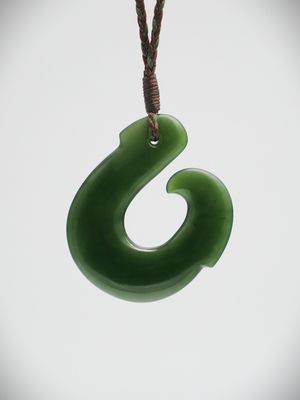 Moko Pounamu Hei Matau NZ Genuine Kawakawa Greenstone - Kapara