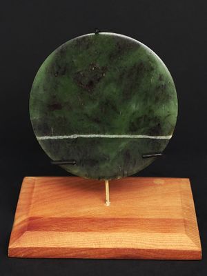Moko Pounamu Porohita (Disc) Sculpture NZ Genuine Totoweka Greenstone - Rotoroa Moko Pounamu Porohita (Disc) Sculpture NZ Genuine Totoweka Greenstone - Rotoroa