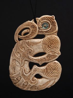 Moko Pounamu Manaia Genuine Whale Bone Carving - Raumati