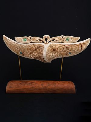Moko Pounamu Whale Tail Genuine Whale Bone Carving - Rangatira Moko Pounamu Whale Tail Genuine Whale Bone Carving - Rangatira