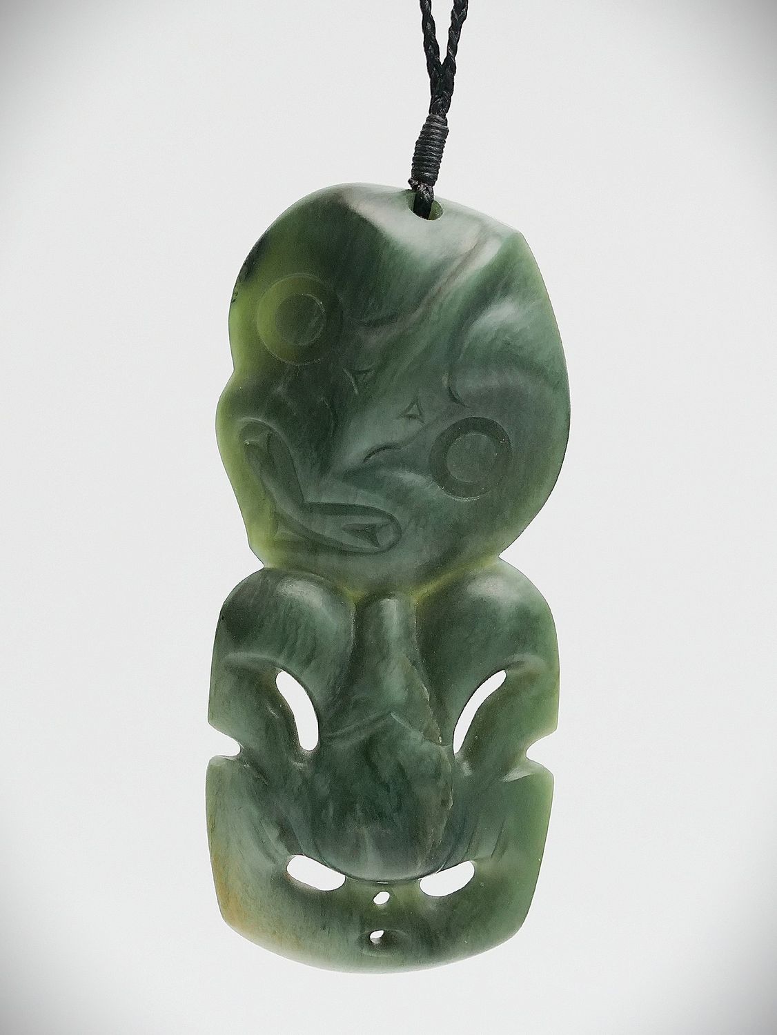 Moko Pounamu Hei Tiki Genuine NZ Inanga Flower Greenstone - Tuamarina Moko Pounamu Hei Tiki Genuine NZ Inanga Flower Greenstone - Tuamarina