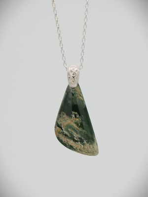 Moko Pounamu Kuru (Drop) NZ Genuine Marsden Flower Greenstone & Sterling Silver - Te Pangu Moko Pounamu Kuru (Drop) NZ Genuine Marsden Flower Greenstone & Sterling Silver - Te Pangu