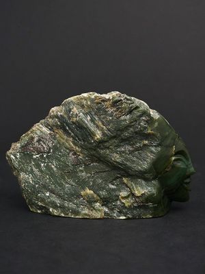 Moko Pounamu Sculptural Head NZ Genuine Inanga Greenstone - Waitaiki Moko Pounamu Sculptural Head NZ Genuine Inanga Greenstone - Waitaiki