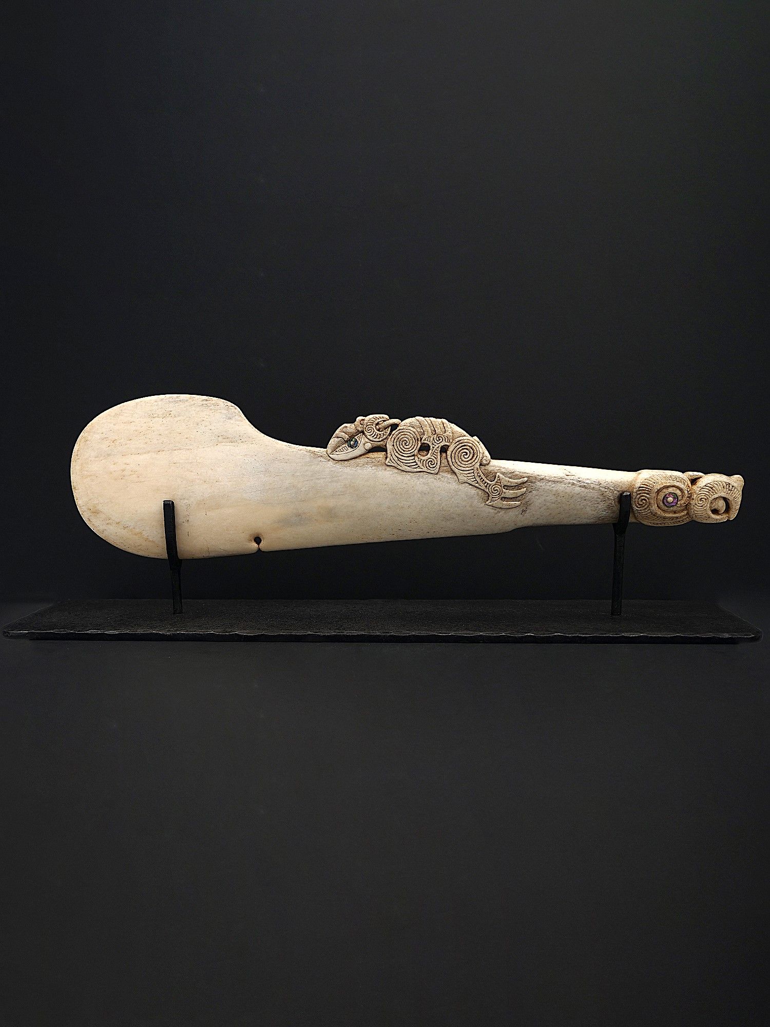 Moko Pounamu Whale Bone Wahaika - Motungarara