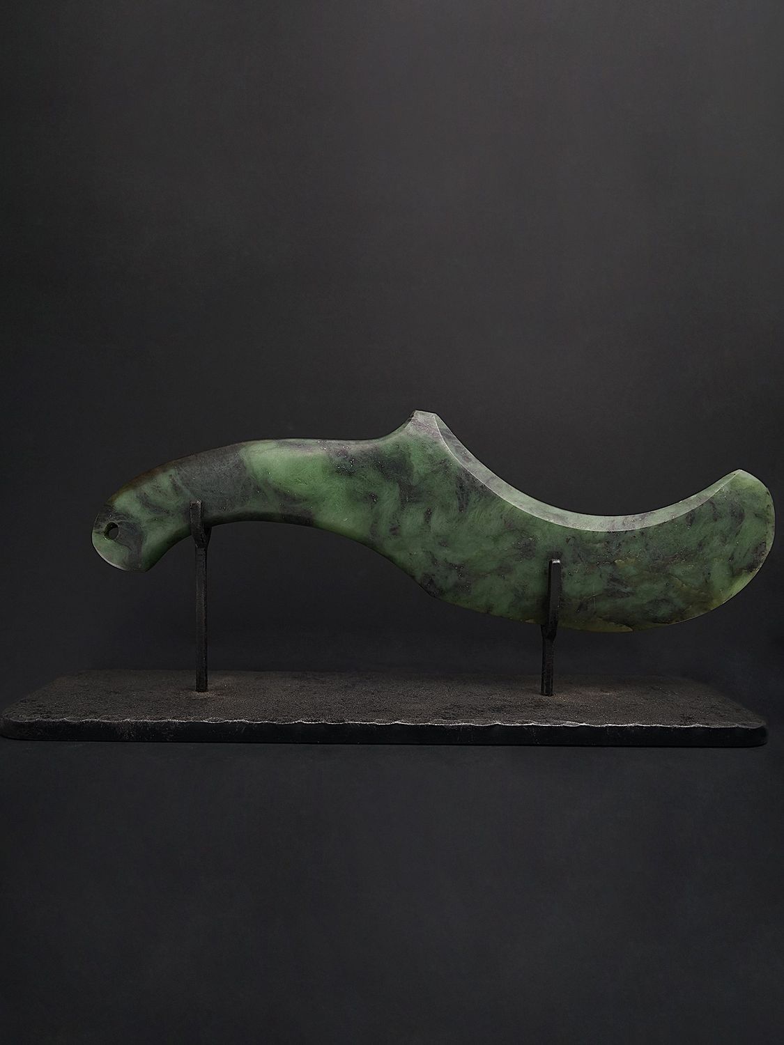 Moko Pounamu Wahaika Sculpture NZ Genuine Hapopo Greenstone - Makara