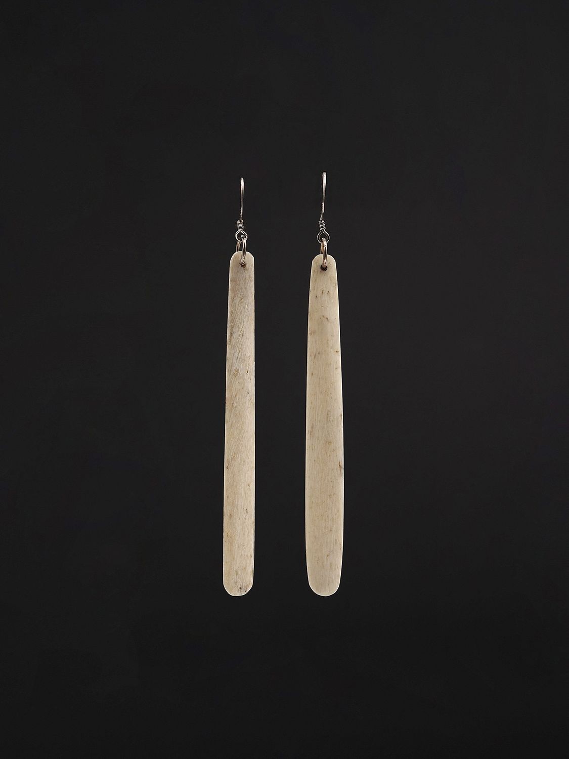 Moko Pounamu Whale Bone and Silver Drop Earrings 14125 Moko Pounamu Whale Bone and Silver Drop Earrings 14125