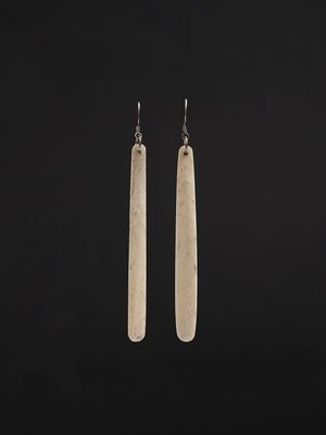 Moko Pounamu Whale Bone and Silver Drop Earrings 14125 Moko Pounamu Whale Bone and Silver Drop Earrings 14125