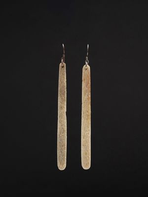 Moko Pounamu Whale Bone and Silver Drop Earrings 14149 Moko Pounamu Whale Bone and Silver Drop Earrings 14149
