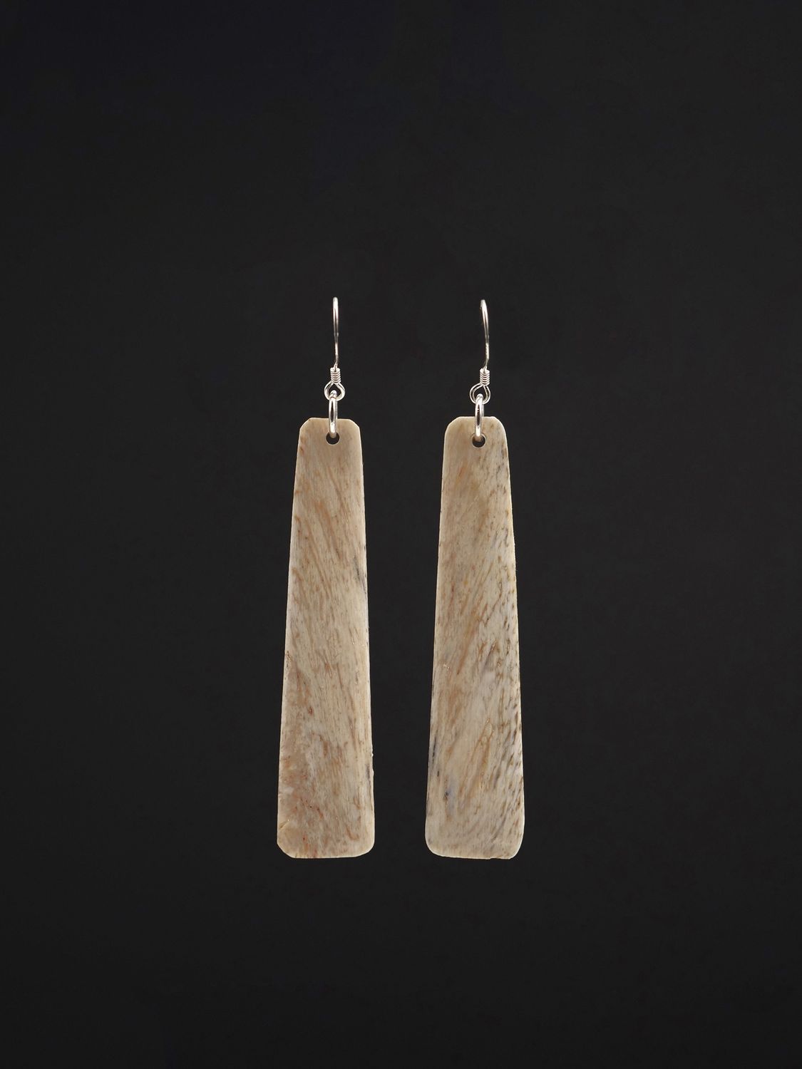Moko Pounamu Whale Bone and Silver Drop Earrings 14150 Moko Pounamu Whale Bone and Silver Drop Earrings 14150