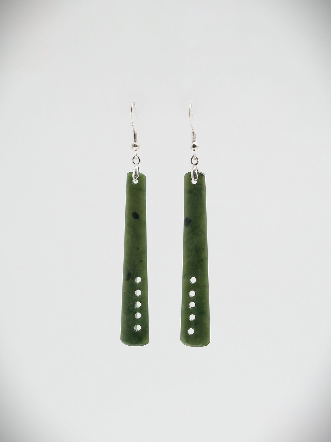 Moko Pounamu NZ Genuine Kawakawa Greenstone & Sterling Silver Earrings 14243