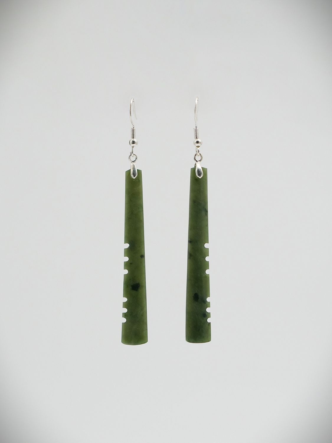 Moko Pounamu NZ Genuine Kawakawa Greenstone & Sterling Silver Earrings 14241
