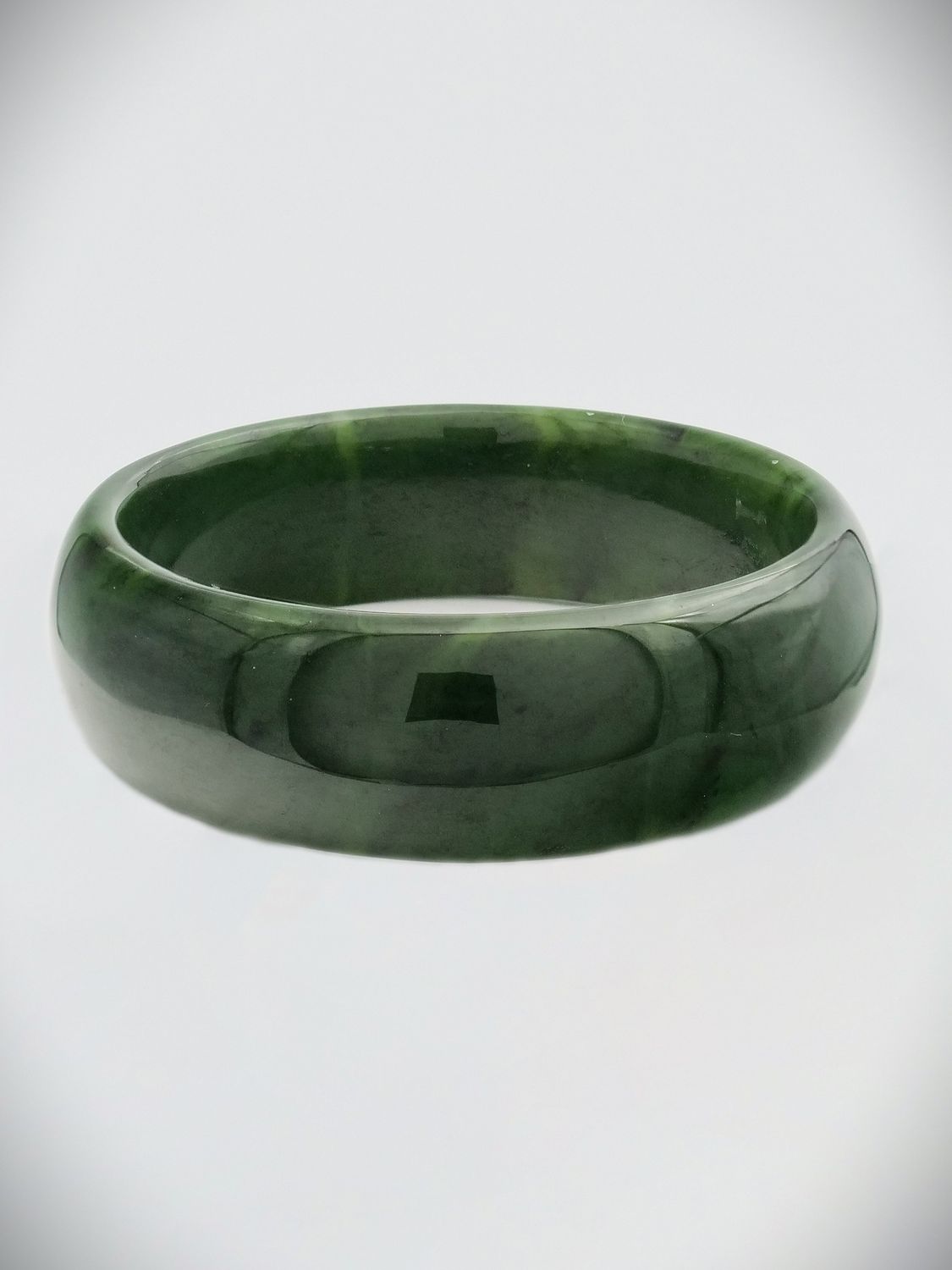 Moko Pounamu Solid Bangle NZ Genuine Kahurangi Greenstone - Wainamu 61mm