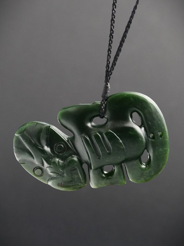 Moko Pounamu Hei Tiki Genuine NZ Kawakawa Greenstone - Maitahi Moko Pounamu Hei Tiki Genuine NZ Kawakawa Greenstone - Maitahi