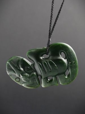 Moko Pounamu Hei Tiki Genuine NZ Kawakawa Greenstone - Maitahi Moko Pounamu Hei Tiki Genuine NZ Kawakawa Greenstone - Maitahi
