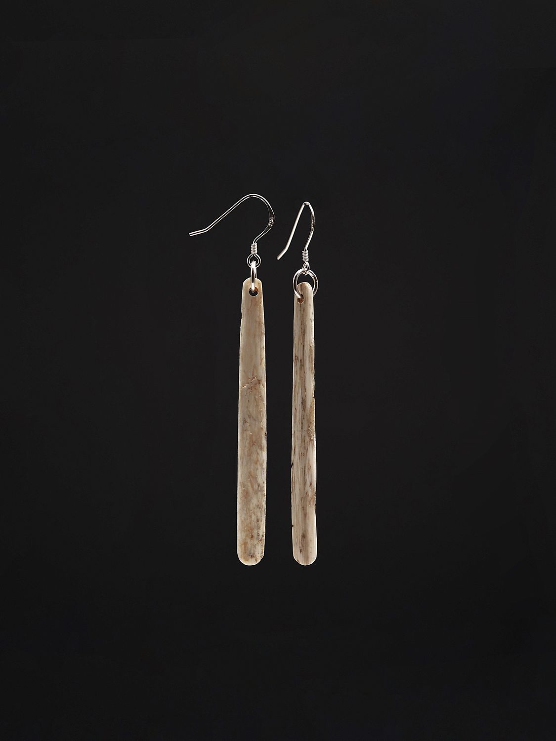 Moko Pounamu Whale Bone and Silver Drop Earrings 14343 Moko Pounamu Whale Bone and Silver Drop Earrings 14343