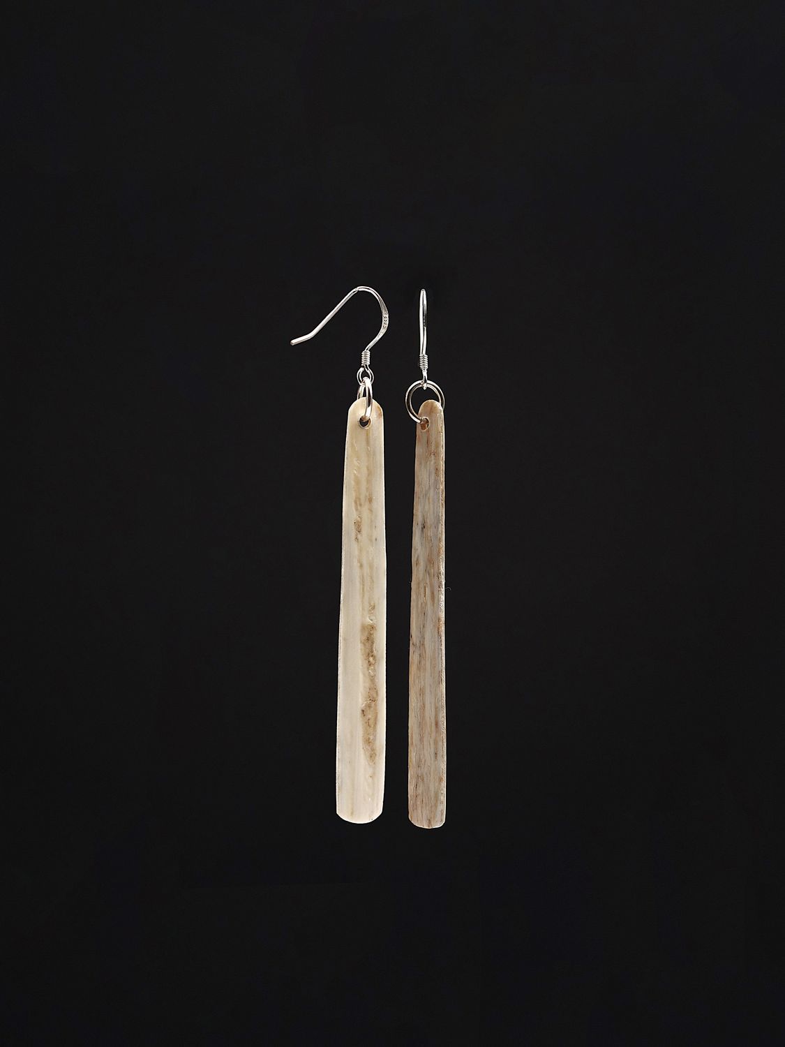 Moko Pounamu Whale Bone and Silver Drop Earrings 14344 Moko Pounamu Whale Bone and Silver Drop Earrings 14344