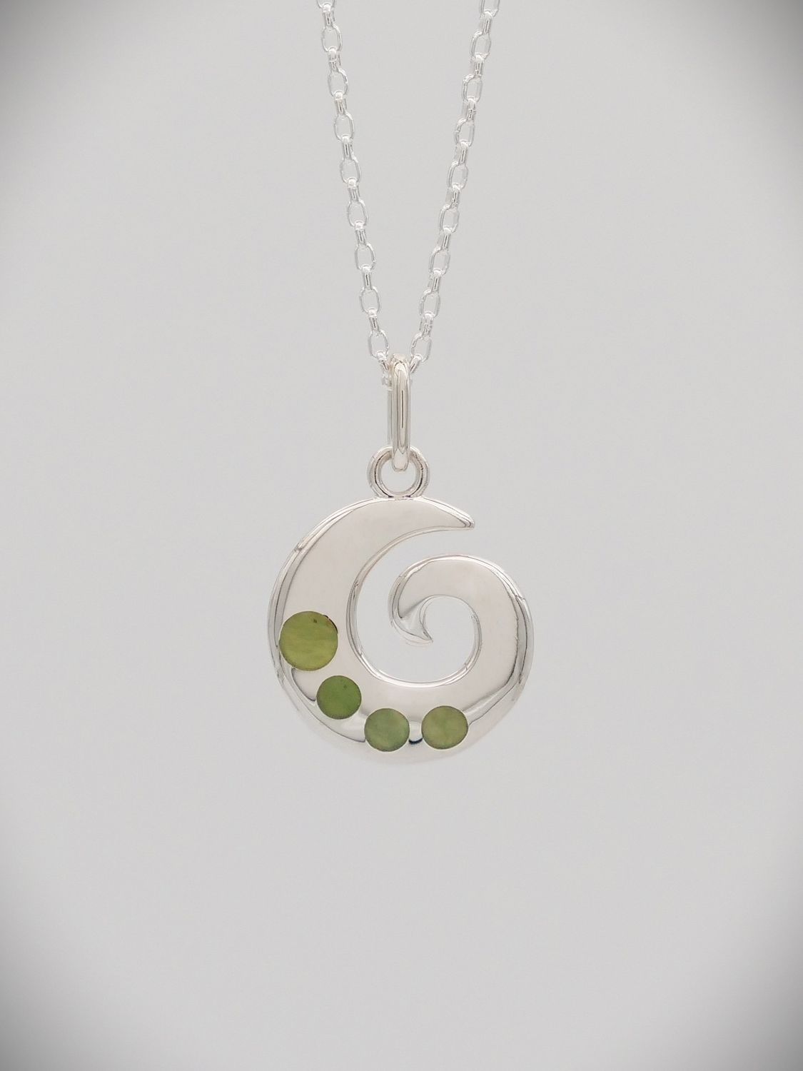 Moko Pounamu Open Koru Greenstone and Sterling Silver Pendant - SALE