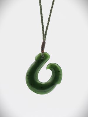 Moko Pounamu Hei Matau NZ Genuine Kawakawa Greenstone - Orongorongo