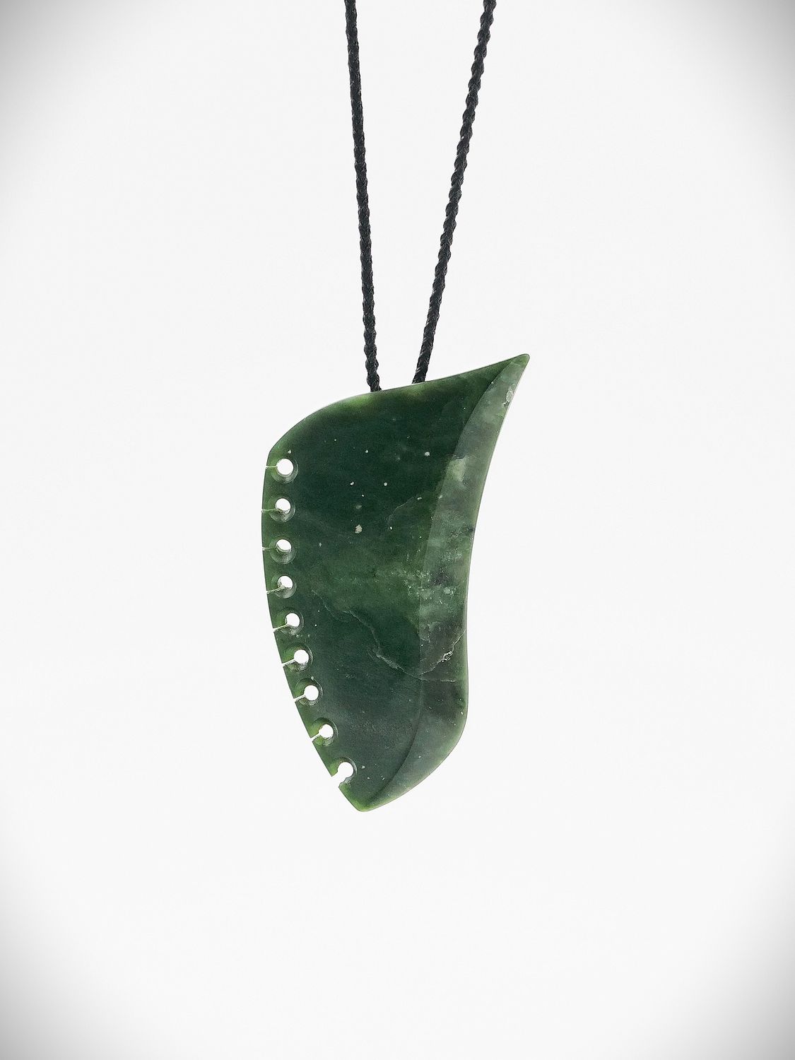 Moko Pounamu Notched Rei Niho (Tooth) NZ Genuine Kawakawa Greenstone - Aorangi Moko Pounamu Notched Rei Niho (Tooth) NZ Genuine Kawakawa Greenstone - Aorangi