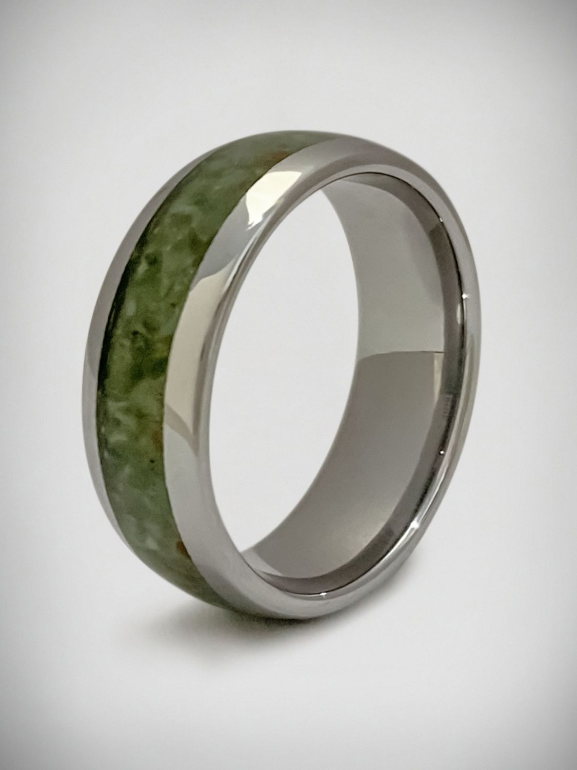 Moko Pounamu Tungsten Carbide & Genuine NZ Kawakawa Greenstone Band Ring 8mm TBR8