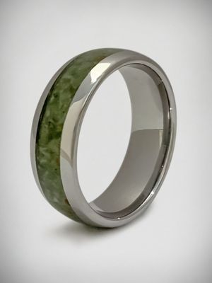 Moko Pounamu Tungsten Carbide & Genuine NZ Kawakawa Greenstone Band Ring 8mm TBR8