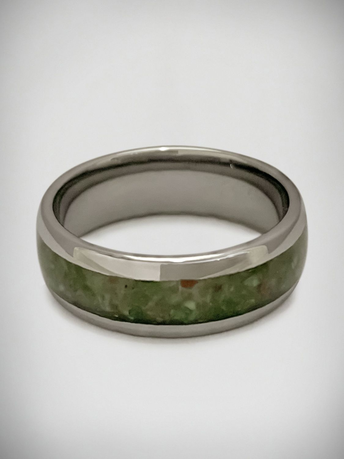 Moko Pounamu Tungsten Carbide & Genuine NZ Kawakawa Greenstone Band Ring 8mm TBR8