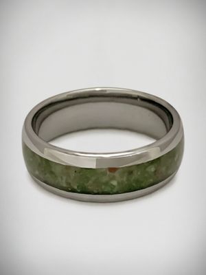 Moko Pounamu Tungsten Carbide & Genuine NZ Kawakawa Greenstone Band Ring 8mm TBR8