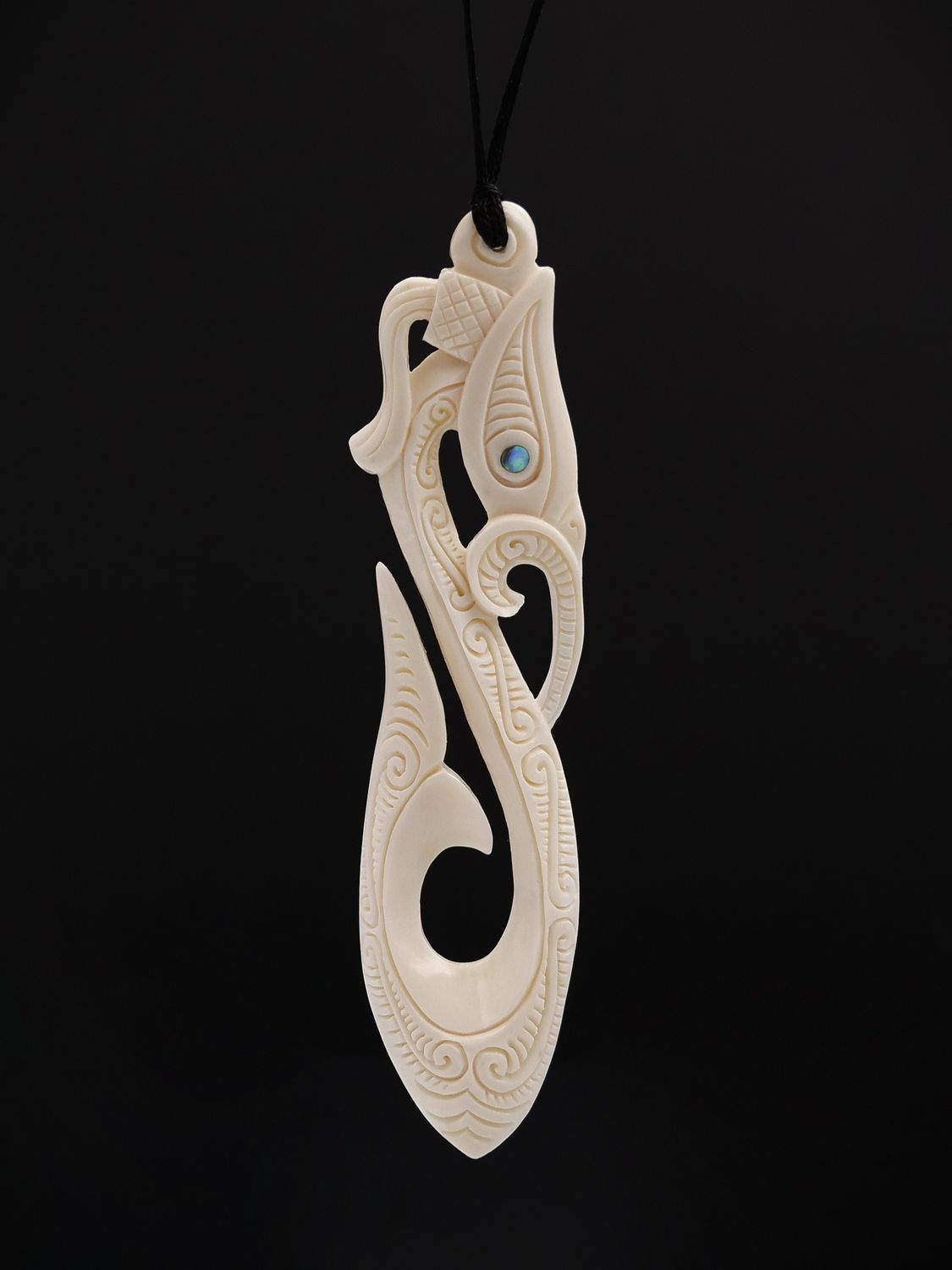 Moko Pounamu Bone Carving LARGE Manaia - AB66