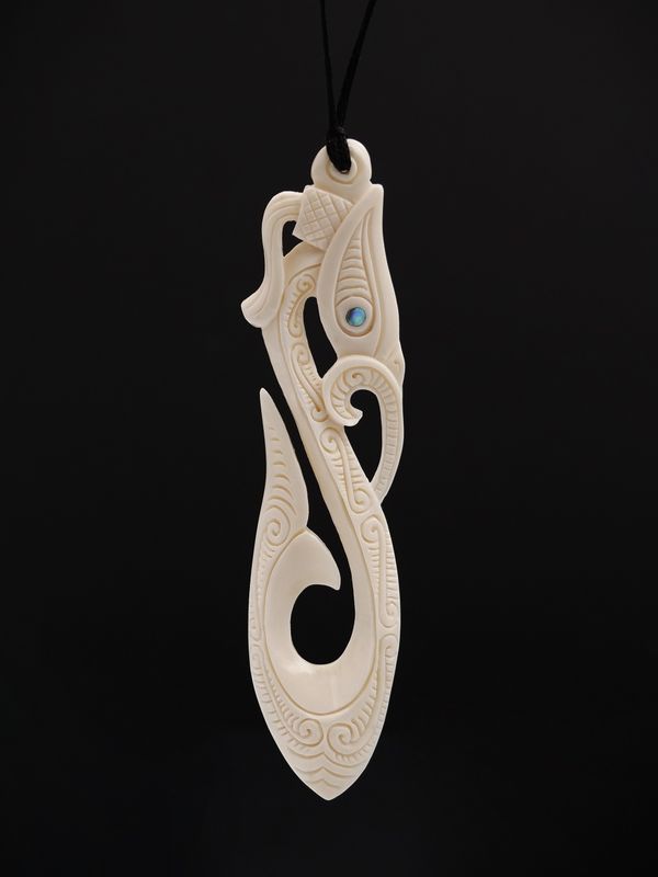 Moko Pounamu Bone Carving LARGE Manaia - AB66