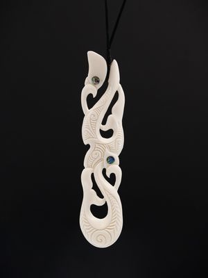 Moko Pounamu Bone Carving Large Double Manaia - AB65 Moko Pounamu Bone Carving Large Double Manaia - AB65