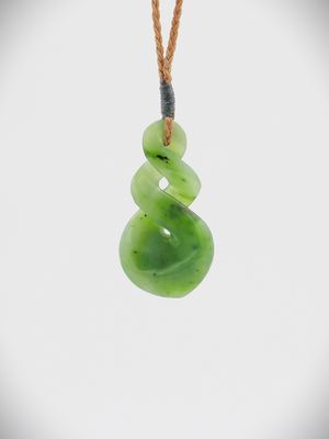 Moko Pounamu Double Pikorua (Twist) NZ Genuine Kahurangi Greenstone - Horomaka