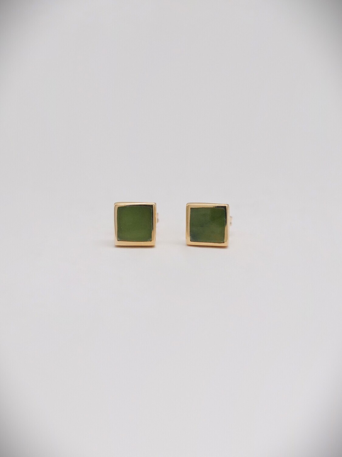 Moko Pounamu 5mm Square Greenstone and 14ct Gold  Stud Earrings - ES1G