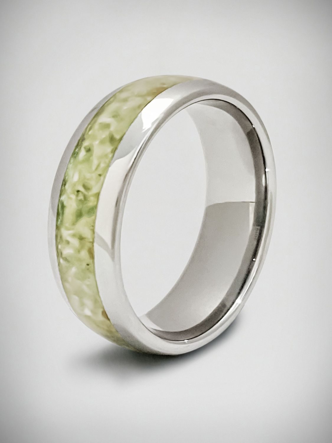 Moko Pounamu Sterling Silver & Genuine NZ Kahurangi Greenstone Band Ring 8mm SSBR8