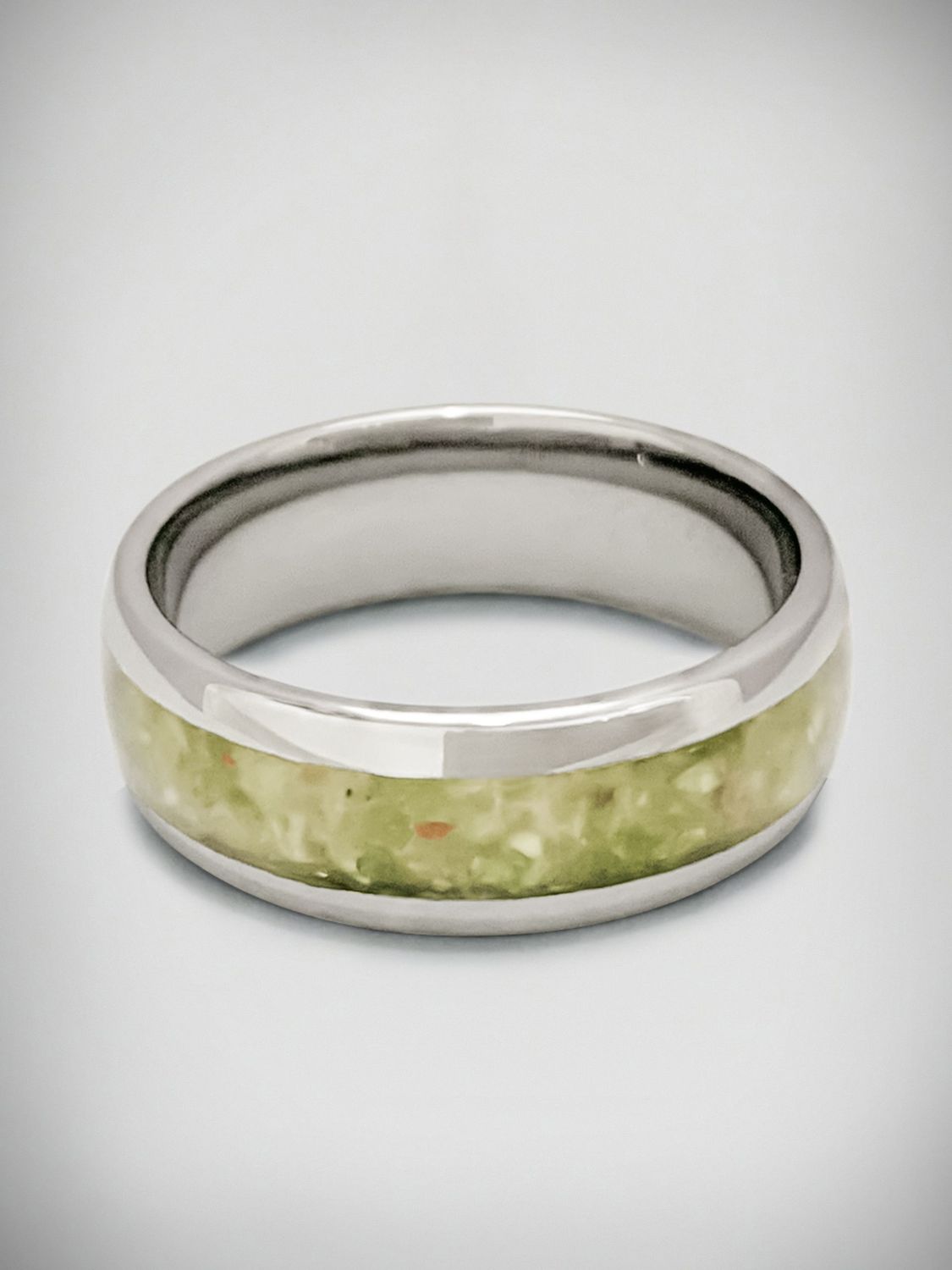 Moko Pounamu Sterling Silver & Genuine NZ Kahurangi Greenstone Band Ring 8mm SSBR8
