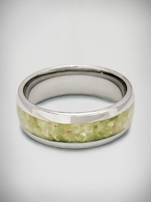 Moko Pounamu Sterling Silver & Genuine NZ Kahurangi Greenstone Band Ring 8mm SSBR8