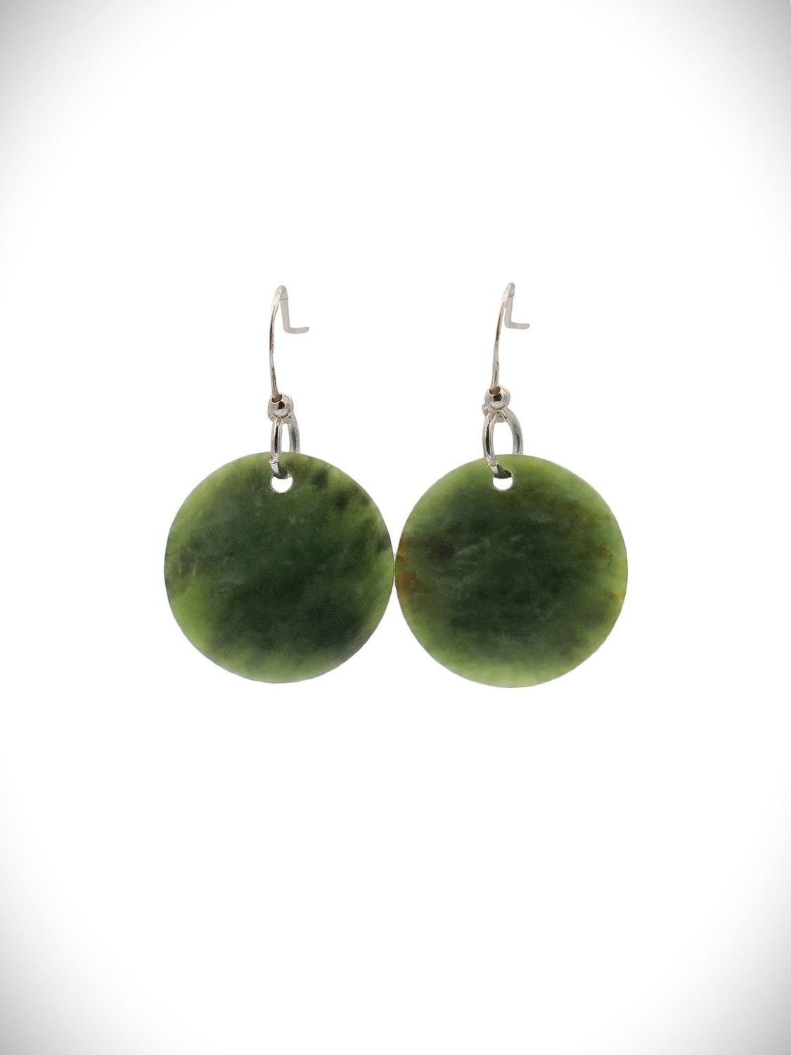 Moko Pounamu Porohita (Disc) NZ Genuine Auhunga Greenstone & Sterling Silver Earrings - Kaikakapo