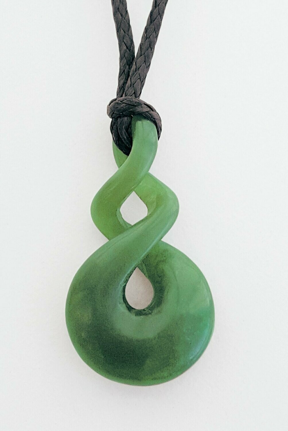 Moko Pounamu Double Pikorua (Twist) Genuine NZ Kahurangi Greenstone - Large Pikorua twist greenstone pendant