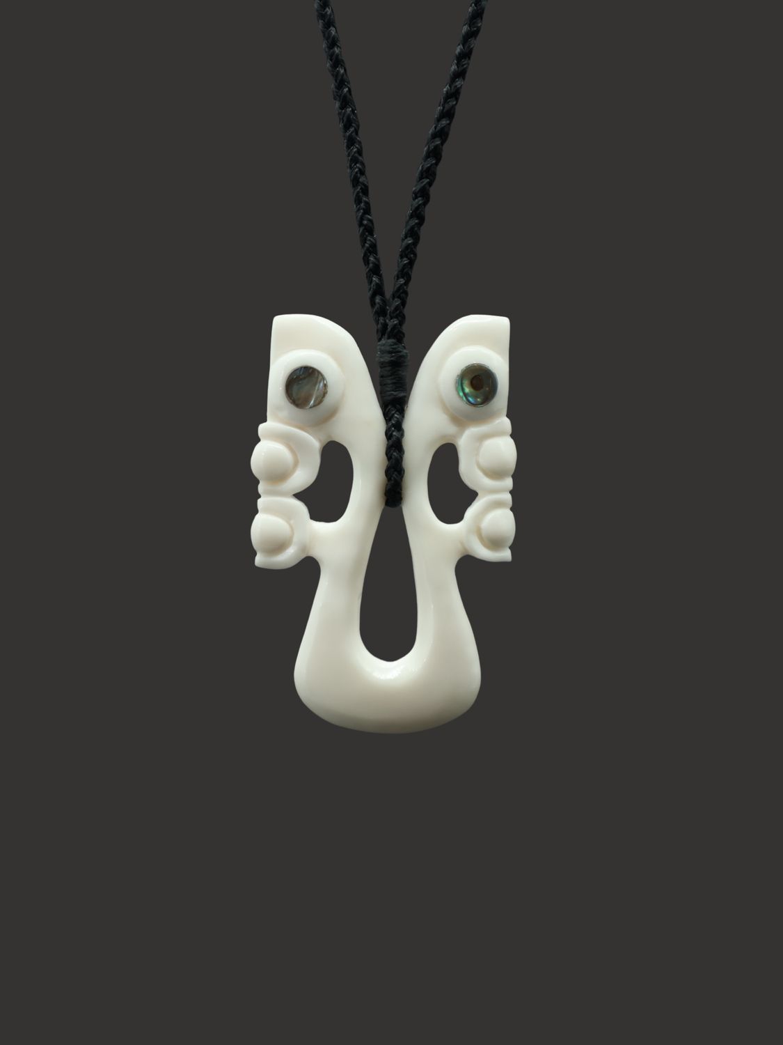 Moko Pounamu Double Manaia Bone Carving - Okahu - SALE