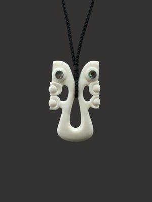 Moko Pounamu Double Manaia Bone Carving - Okahu - SALE Moko Pounamu Double Manaia Bone Carving - Okahu - SALE